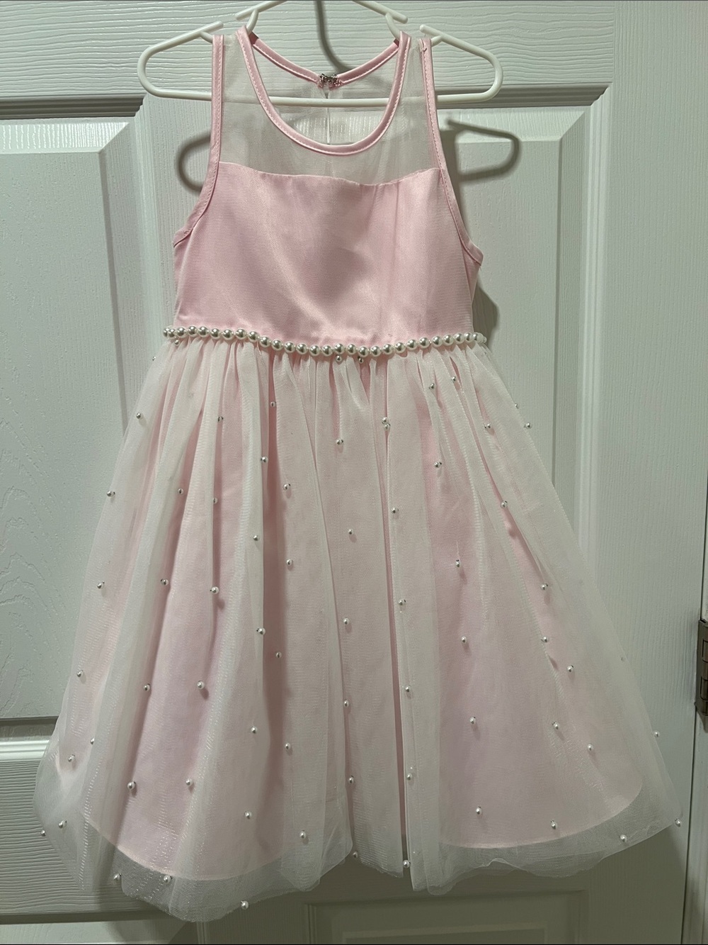 American Princess Light Pink Pearl-Trim Tulle Party Dress